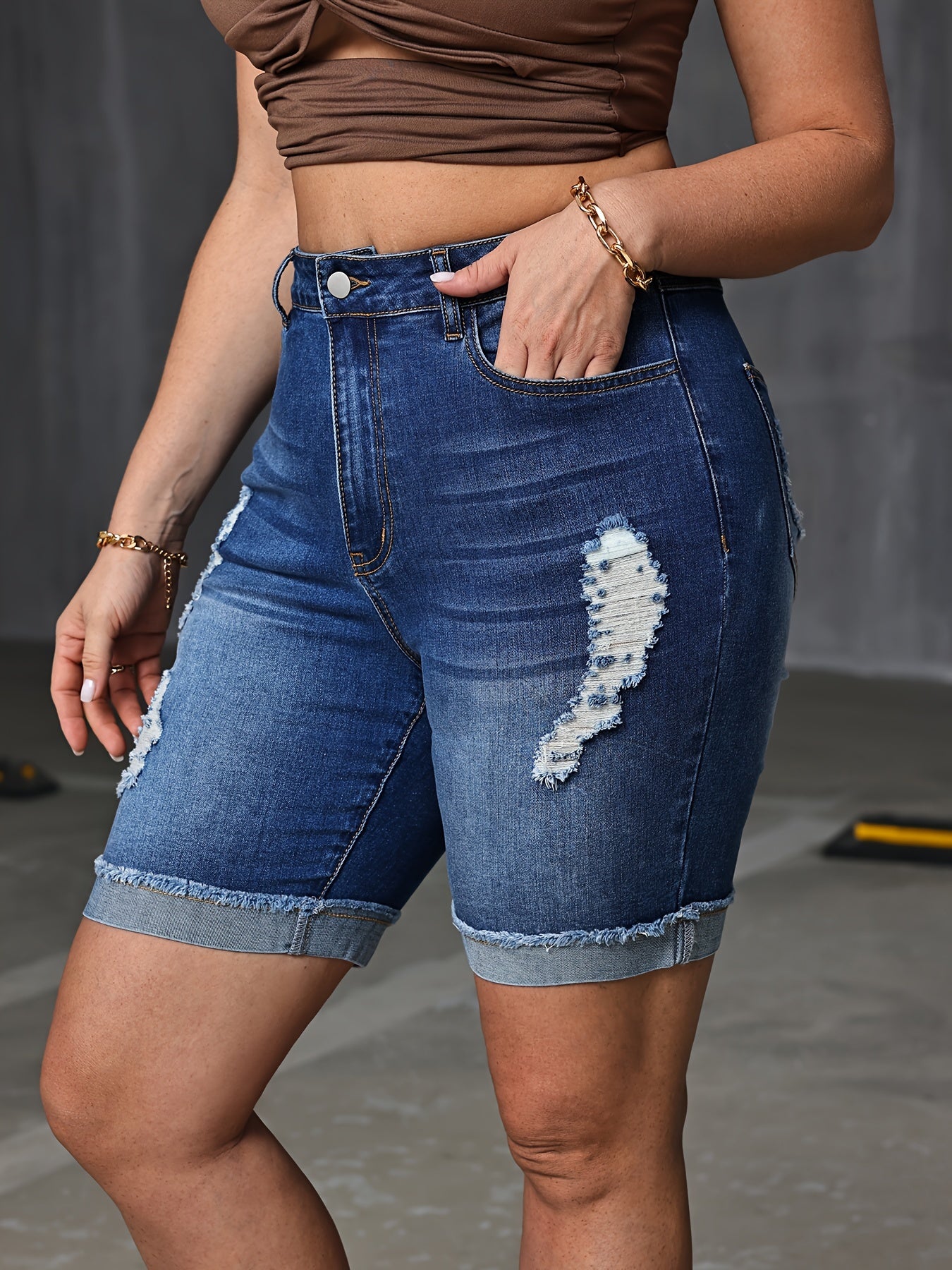 Girls Denim Shorts With Whisker Cut Style Blue Size 10