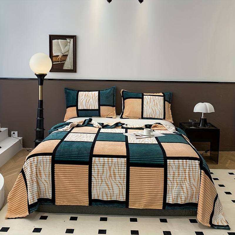 Manta de terciopelo impresa geométrica para cama, sofá, camping, aire acondicionado, todas las estaciones