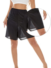 Women's Lace Trim Mid-Rise Skirt Shorts Casual Loose Fit Solid Color