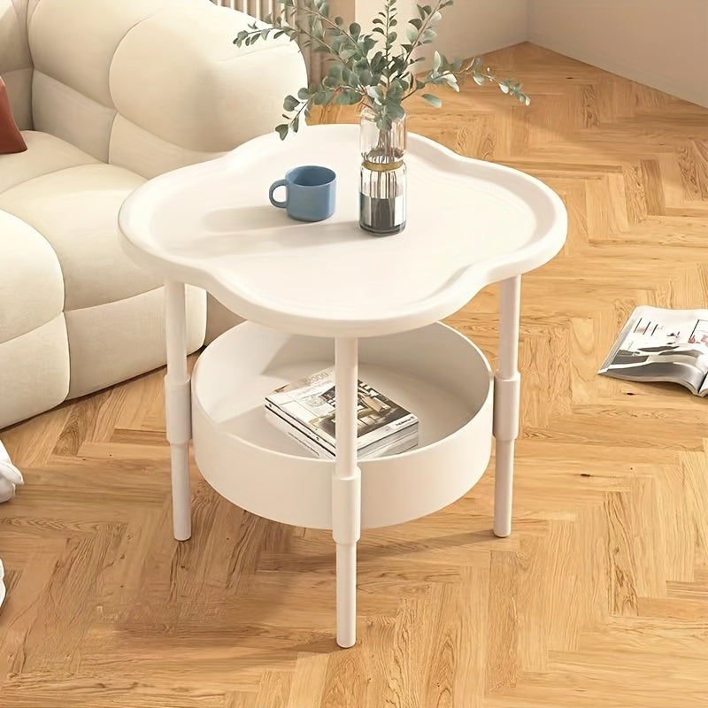 Mesa de té de plástico con estante para sala de estar, elegante y duradera