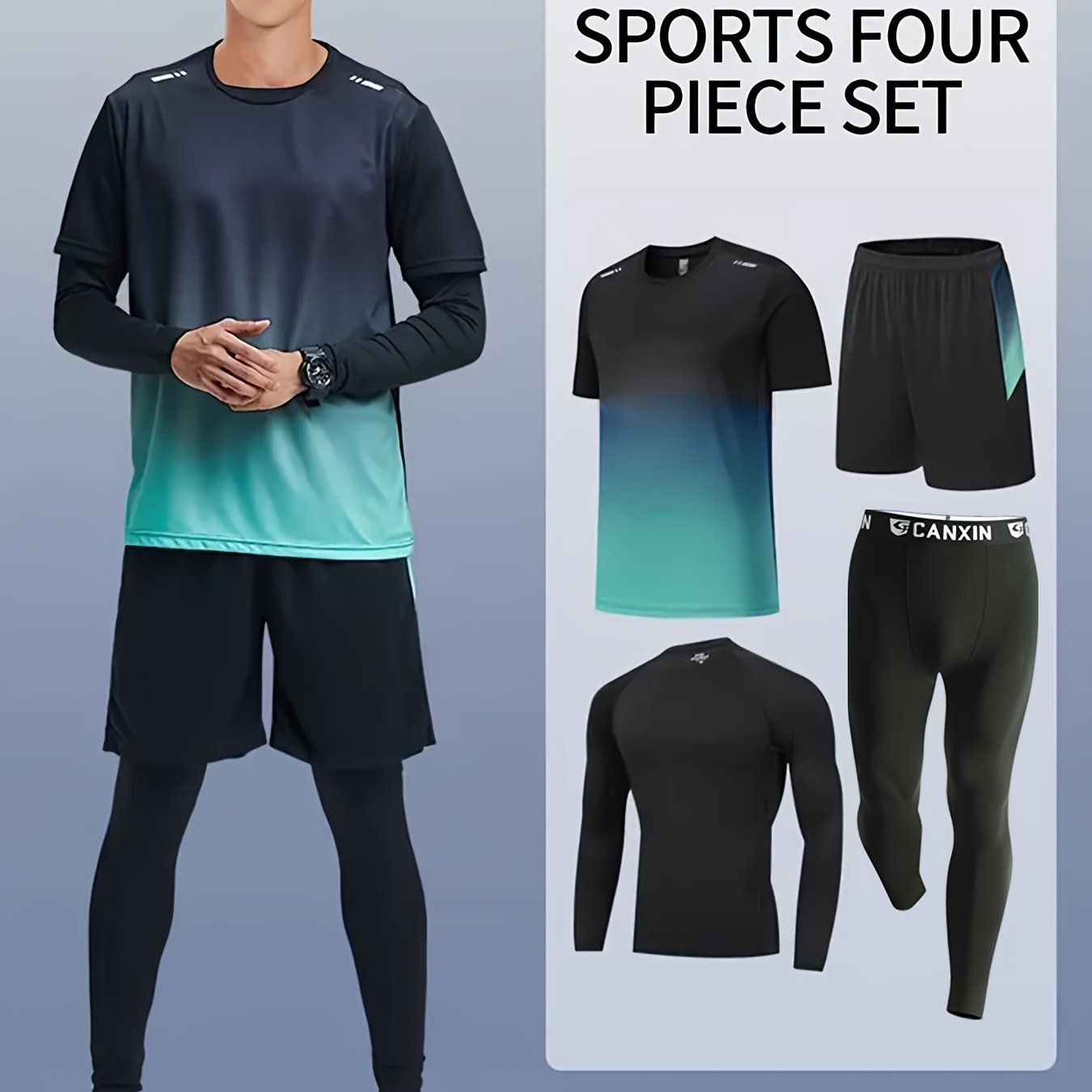 Men's Fitness Suit with Quick-Drying Polyester Shorts and Long-Sleeved Trousers for Outdoor Activities