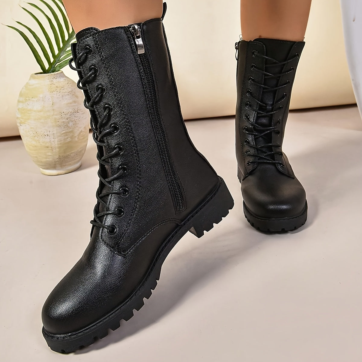 Women's Ankle Boots Casual Solid Color Slip-On Shoes
