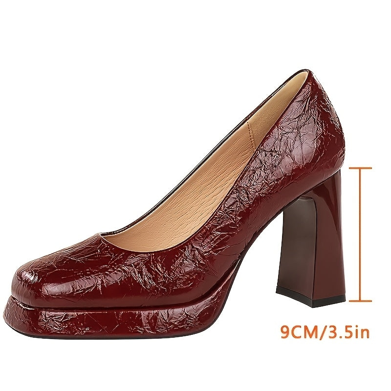 Women Square Toe Pumps Solid Color High Heel Dress Shoes