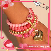 Pulsera de resina rosa bohemia con incrustaciones de corazón para mujeres