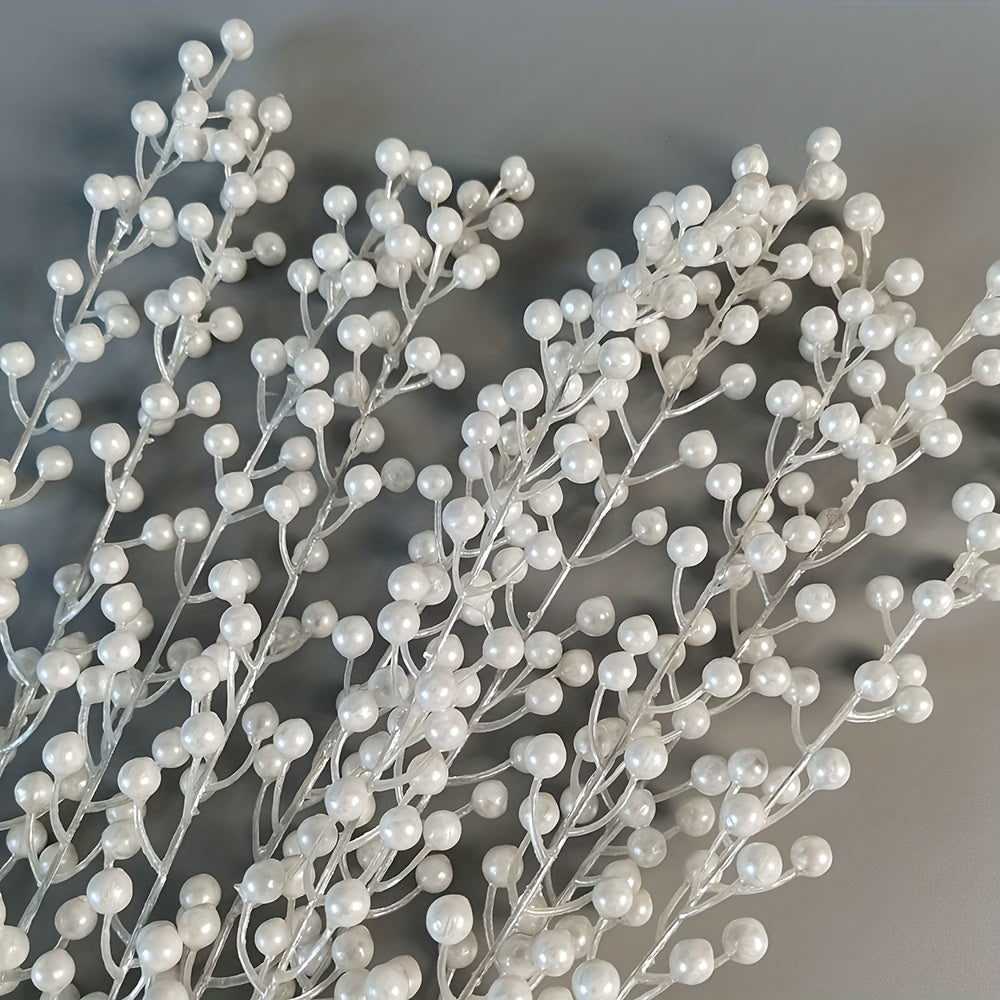 10-Pack Artificial Pearl Berry Stems for Holiday Decor and DIY Crafts