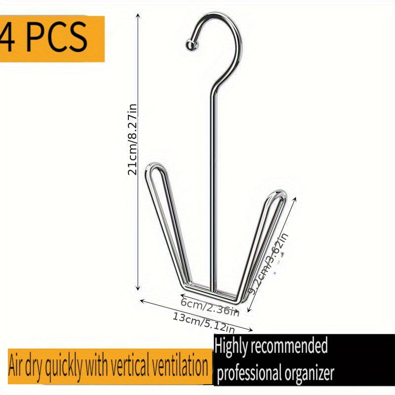 Set of 4 Stainless Steel Wall-Mounted Shoe Racks with Hooks for Home and Balcony Storage