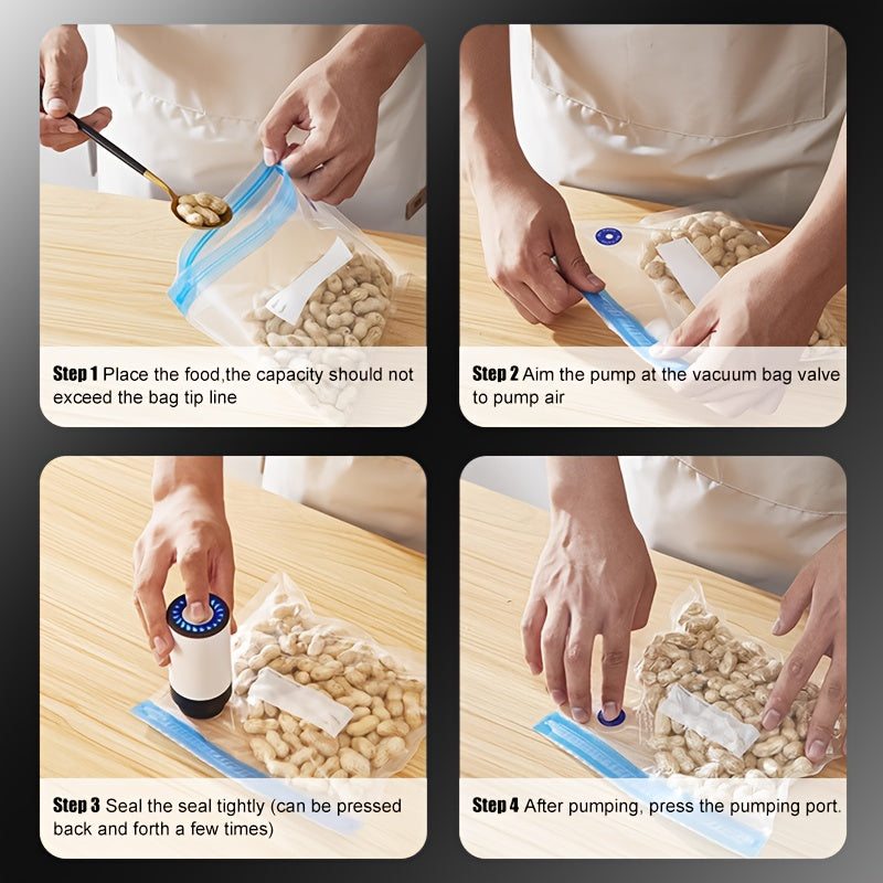 Ovqat saqlash uchun portativ qo‘l bilan ishlovchi vakuum yopish uchun 3 o‘lchamdagi vakuum paketlari bilan