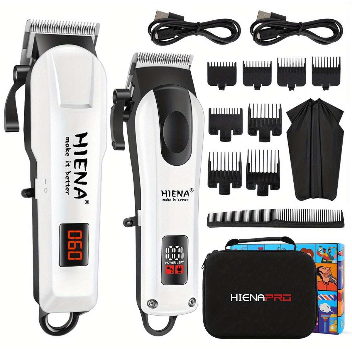 Беспроводной электробритвенный набор для стрижки волос с ЖК-дисплеем, сумкой для хранения, тканевым гребнем для мужчин