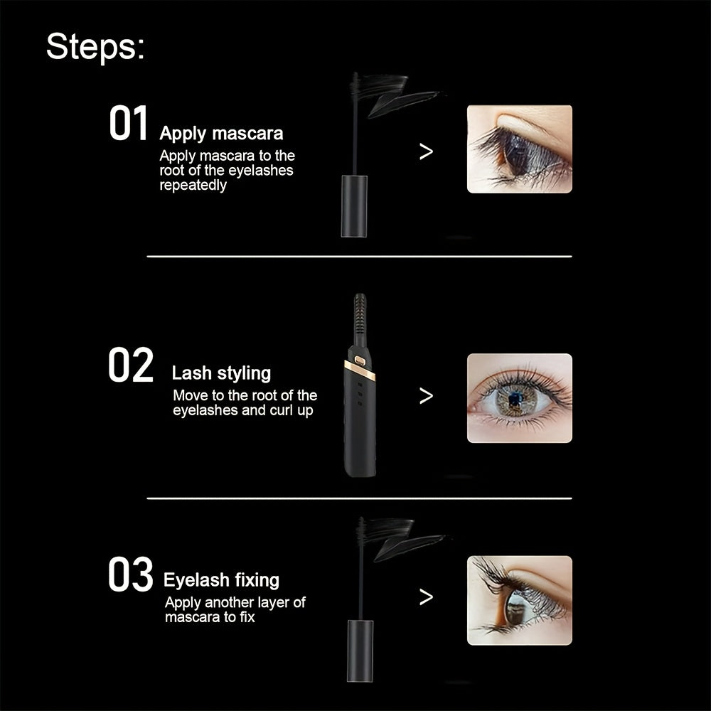 USB orqali zaryadlanadigan isitiladigan kirpik buruvchi, 3 ta isitish sozlamasi bilan - Ayollar uchun elektr kirpik buruvchi asbob, oson permalash, 280mAh batareya, qora/oltin, kirpik permalash asboblari