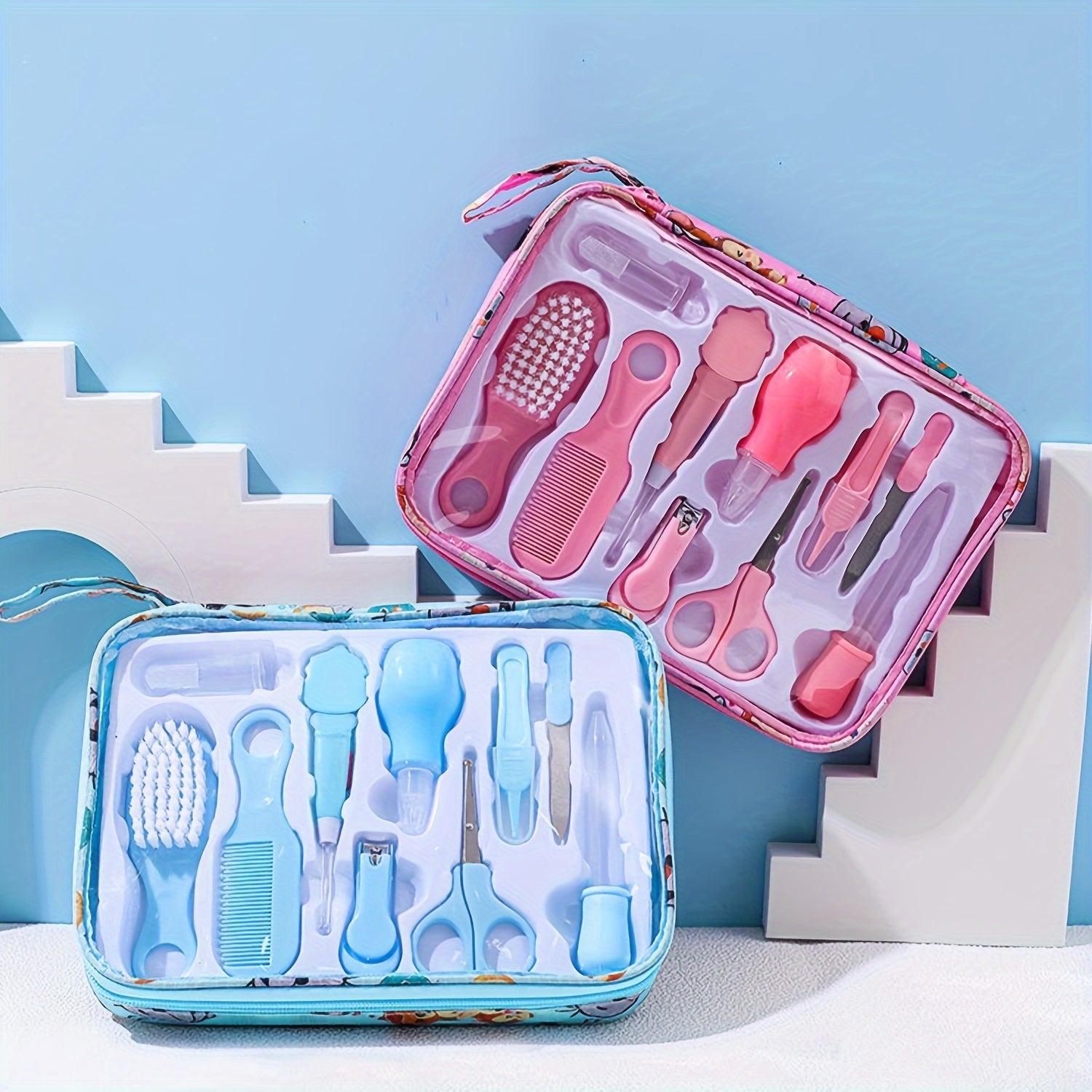 Baby Care Kit Set of 10 Pieces for Newborns with Ear-Picking Spoon Nail Clippers Comb Brush and Medicine Feeder