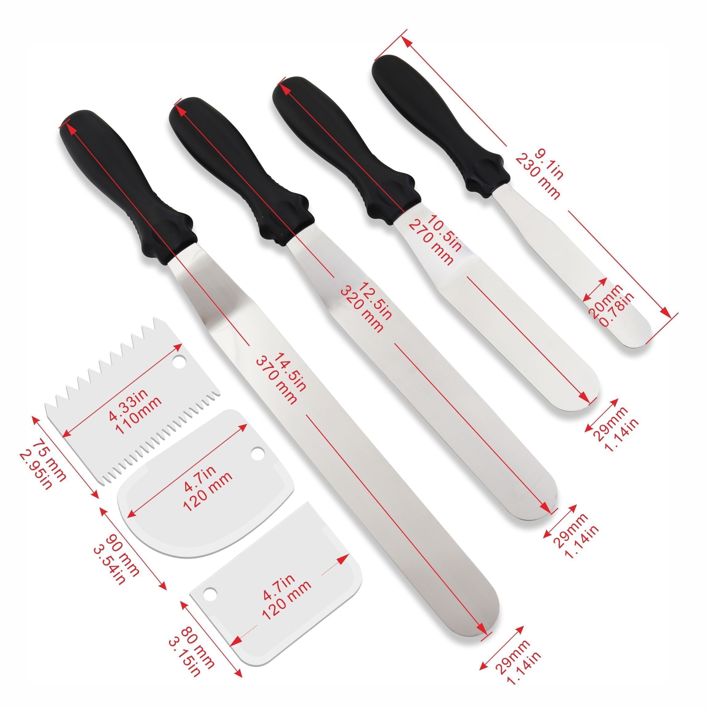 Cake Scraper Set of 7 Stainless Steel Baking Tools with Metal Smoothers and Spatulas