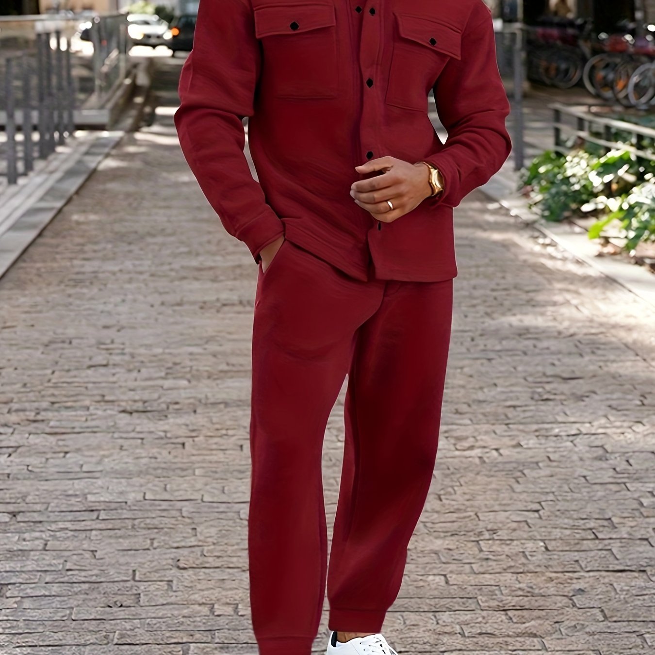 Fleece Hoodie and Pants Set for Men Casual Fall Winter Polyester Solid