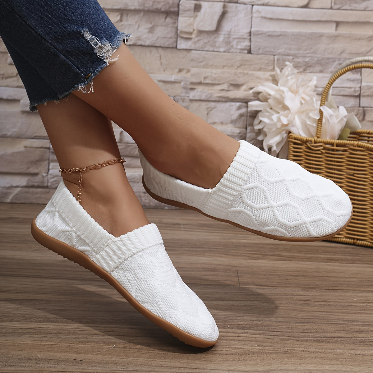 Women's Casual Mary-Jane Flats Breathable Fabric Slip-On Shoes
