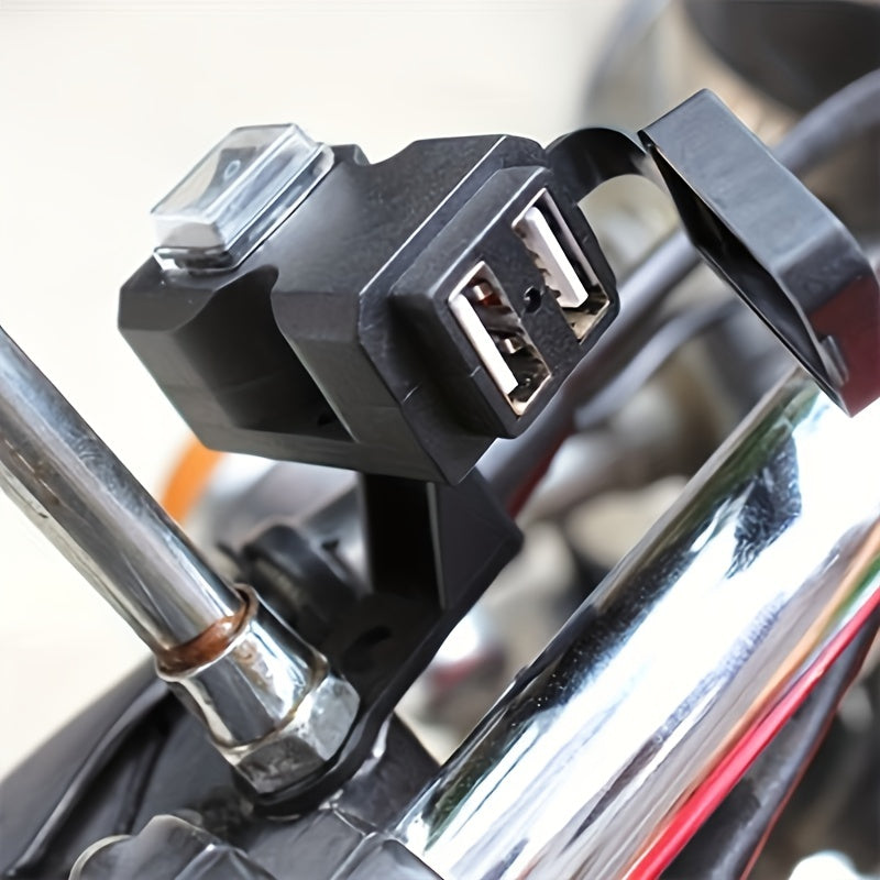 Motorcycle Handlebar Dual USB Charger With Mirror Mount Switch 12V 24V