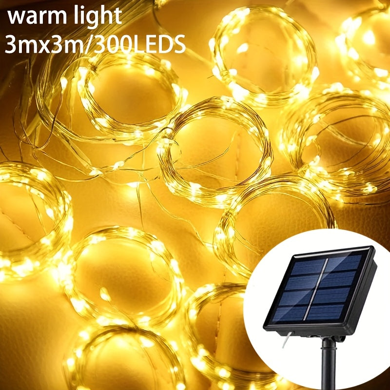 Solar-Powered LED Curtain String Lights with 8 Modes for Weddings Gardens and Celebrations