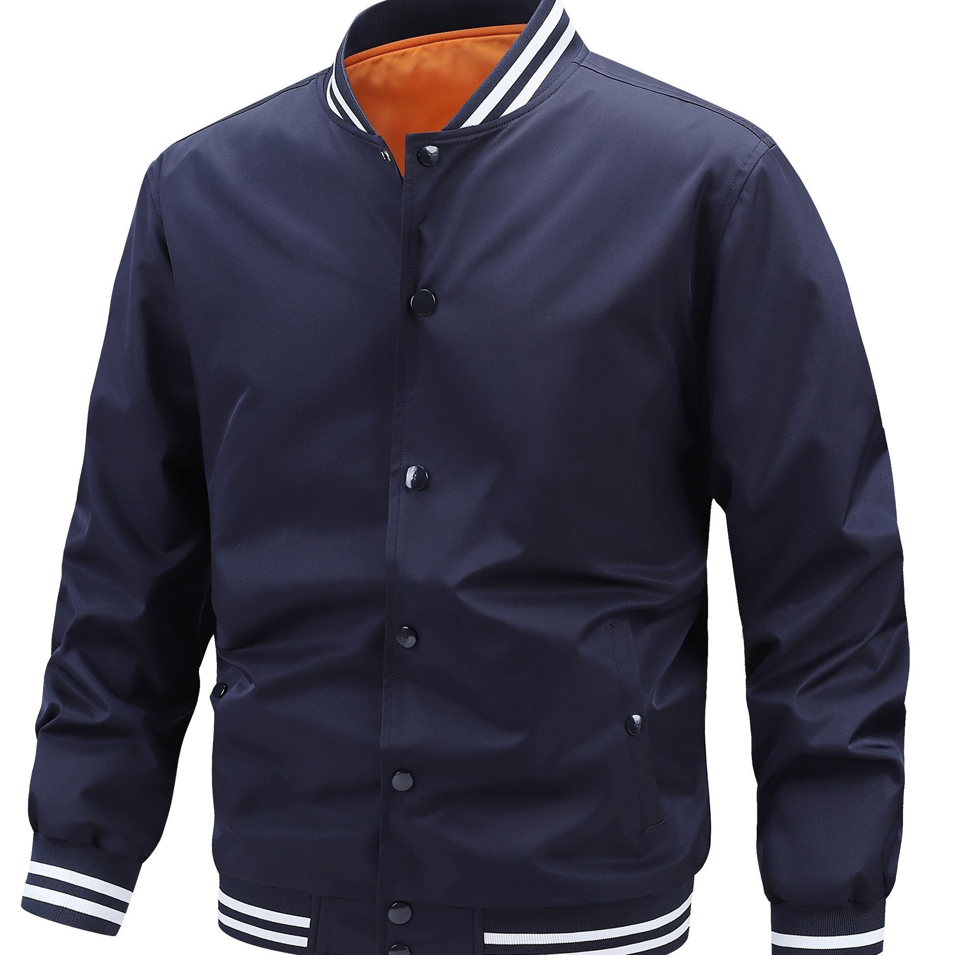 Men's Plus Size Varsity Jacket Lightweight Polyester Preppy Baseball Collar Pockets