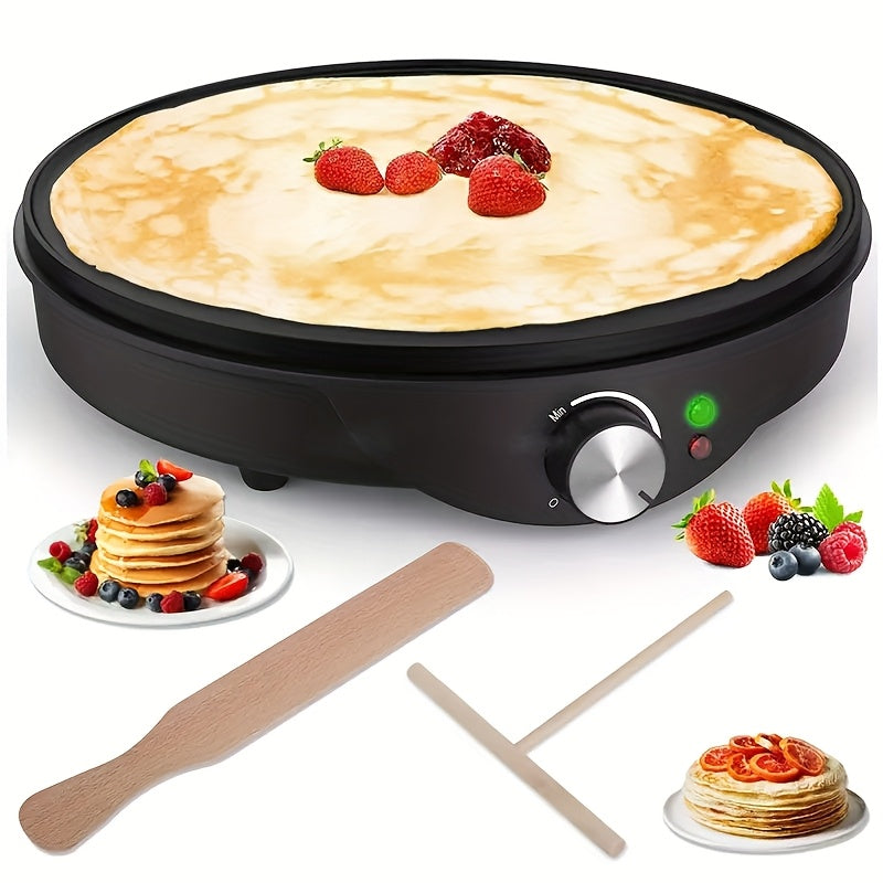 12-Inch Electric Crepe Maker Adjustable Temperature Non-Stick Surface Includes Wooden Spatula