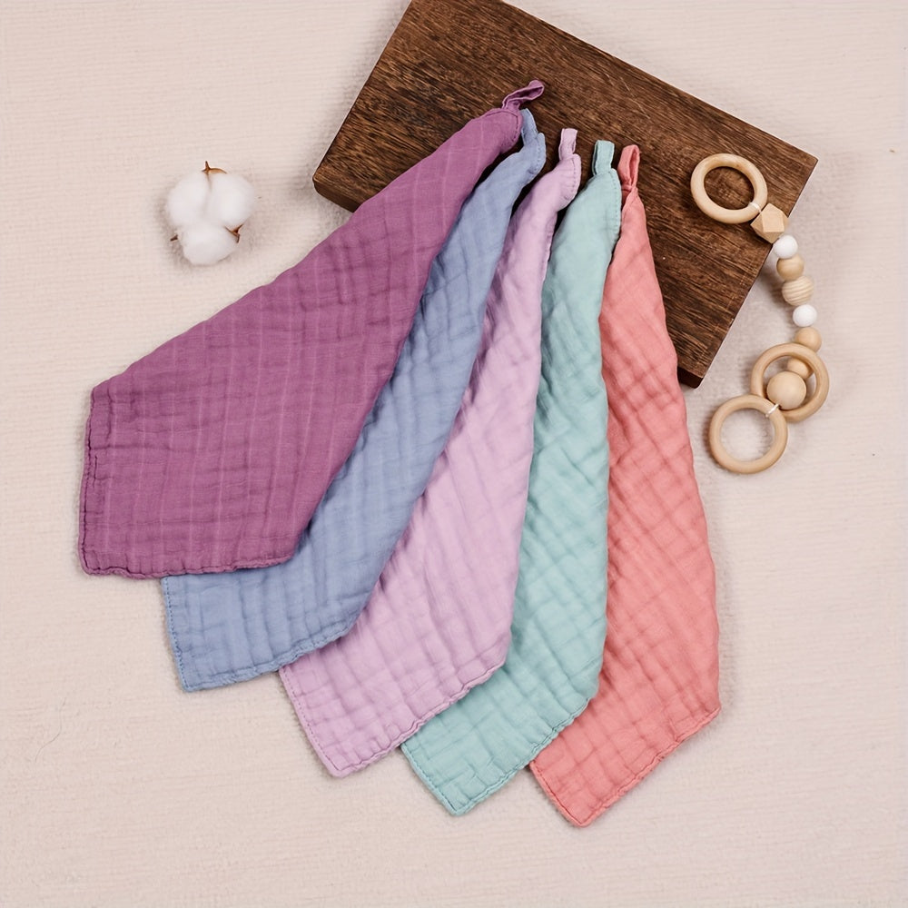 Set of 5 Bamboo Muslin Square Towels Soft Baby Face Cloths Burp Cloths