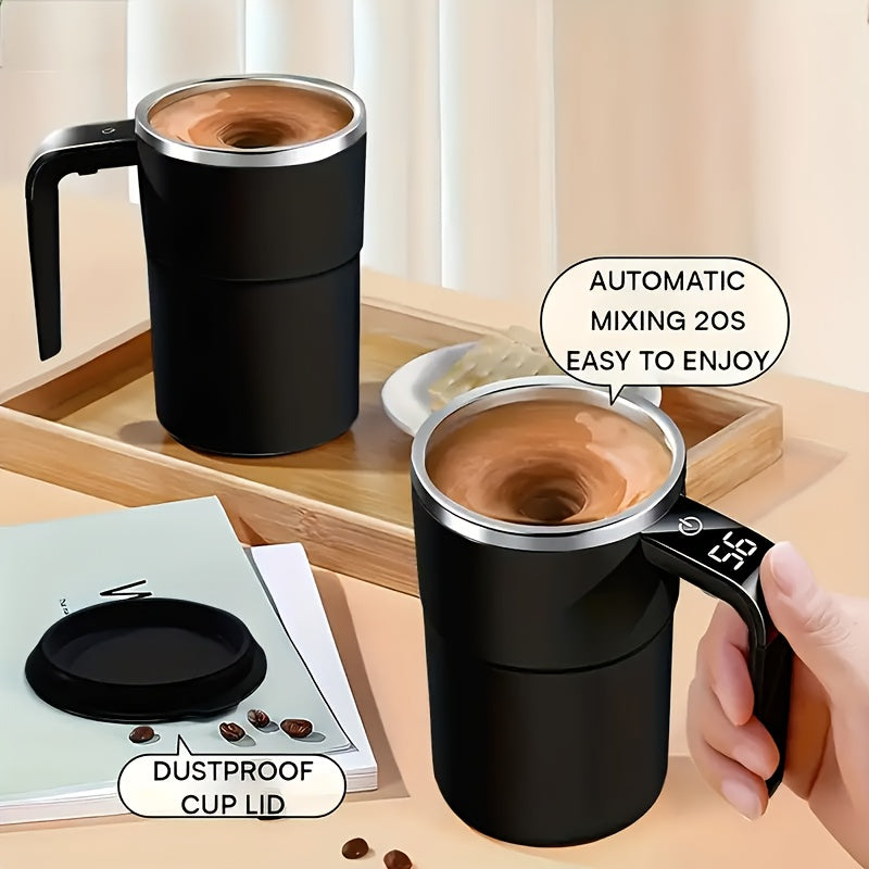 Self-Stirring Coffee Mug Stainless Steel Matte Finish USB Rechargeable Temperature Display