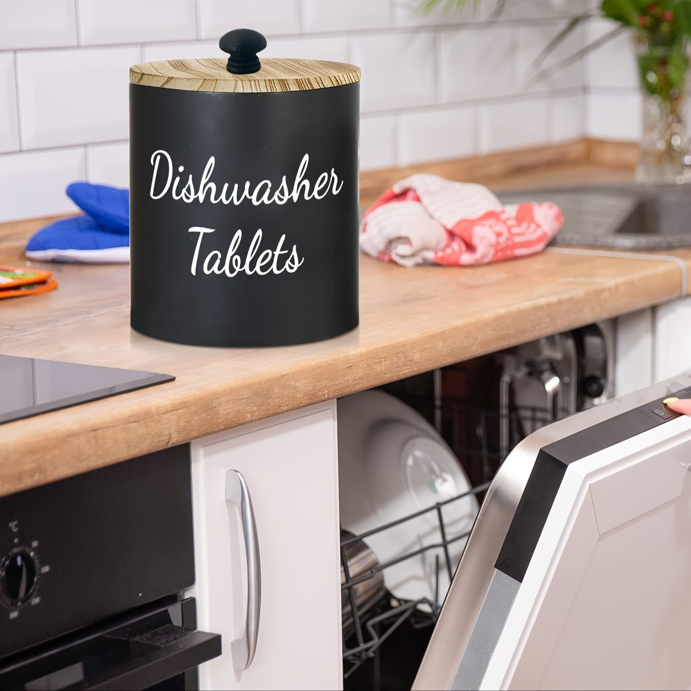 Rustic Dishwasher Pod Holder Round Container for Kitchen Laundry Bathroom Storage