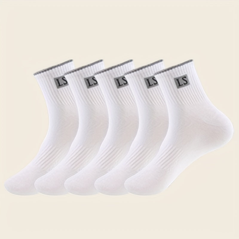 Set of 5 Men's Striped Thermal Crew Socks Breathable Knit Polyester
