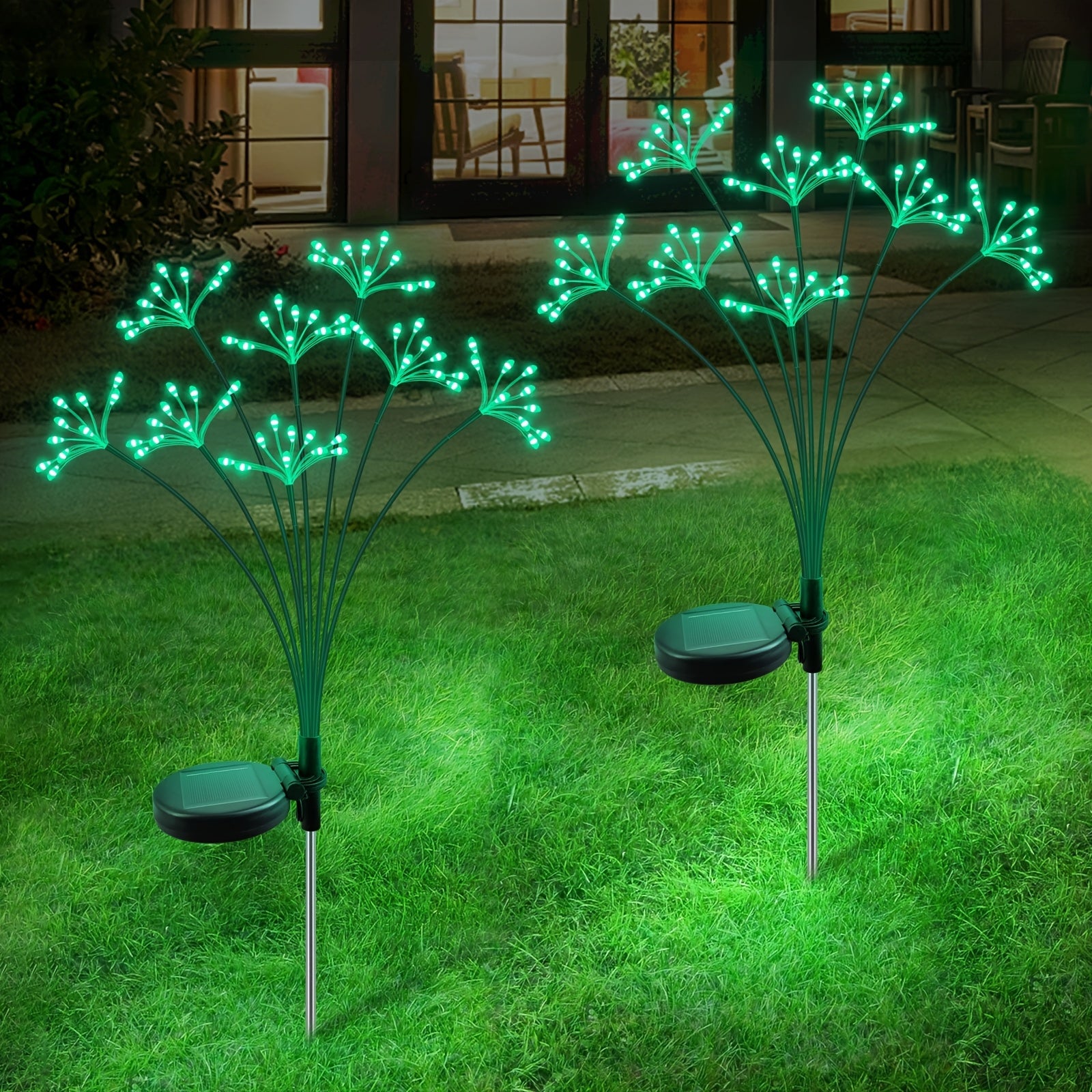 2-Pack Solar Garden Lights with Starburst Fireworks Design 160 LEDs Pathway Outdoor Waterproof