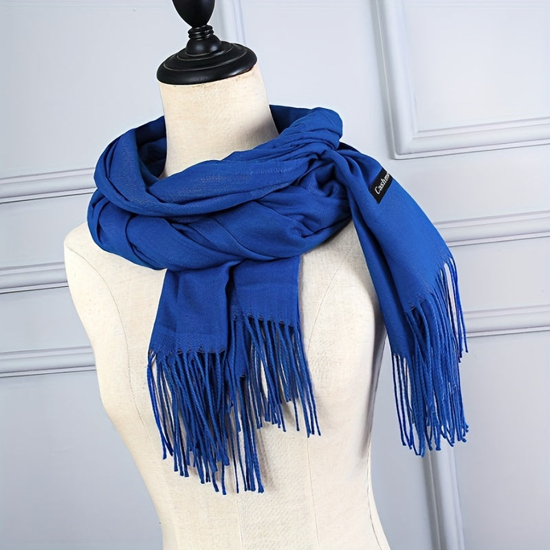 Women's Soft Wool Scarf with Tassels Cozy Warm for Fall and Winter