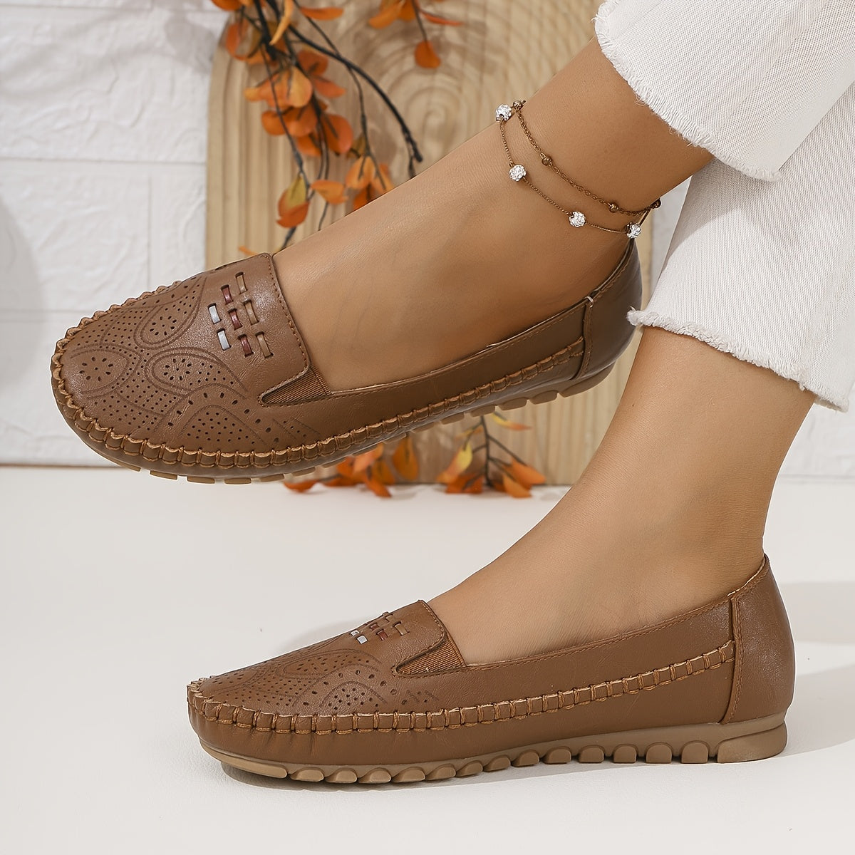 Zapatos planos para mujer de color sólido, casuales, con láser, aptos para usar, talla grande