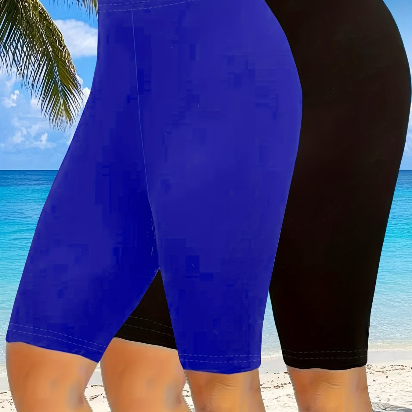 Women's Plus Size High-Waisted Stretch Athletic Shorts Solid Color Mid-Length Breathable