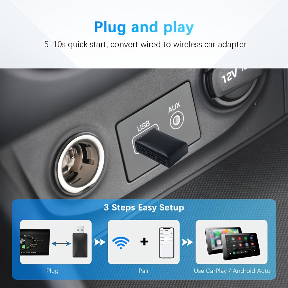 Wireless Carplay Android Auto Adapter for iPhone and Android Phones Low Latency Converts Wired to Wireless