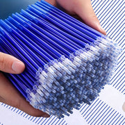 100 ta o'chiriladigan gel qalam to'ldiruvchilari to'plami, 0.5mm uch o'lchovida, ko'k/qora siyohda, maktab yozuvi uchun ideal.