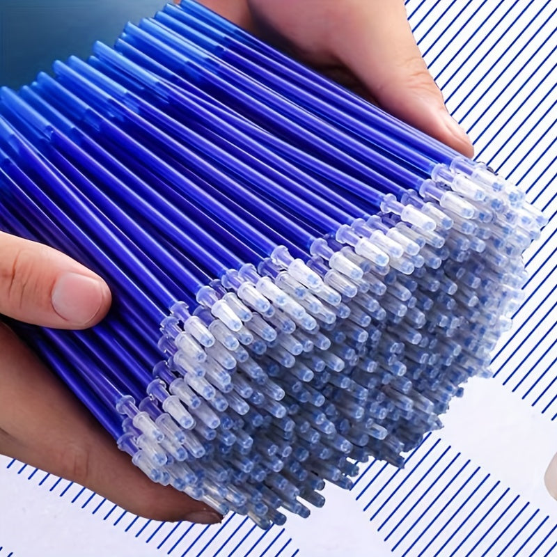 100 ta o'chiriladigan gel qalam to'ldiruvchilari to'plami, 0.5mm uch o'lchovida, ko'k/qora siyohda, maktab yozuvi uchun ideal.