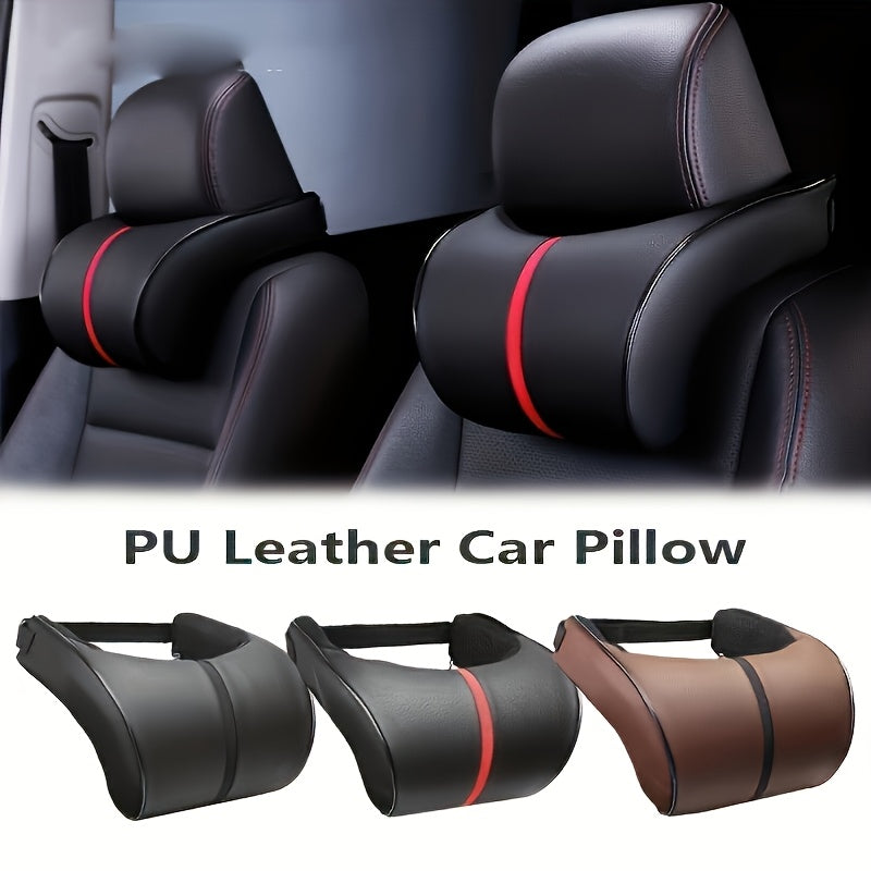 Car Headrest Pillow Leather Memory Foam Cushion Black Red Stitching