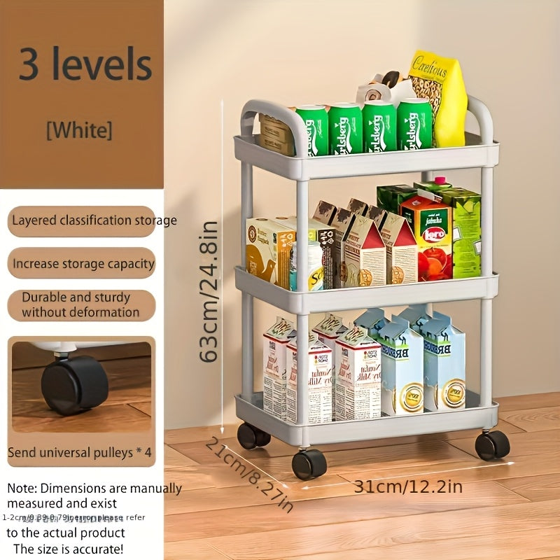 White Plastic Multi-Layer Storage Cart for Kitchen Bathroom Bedroom Organizer