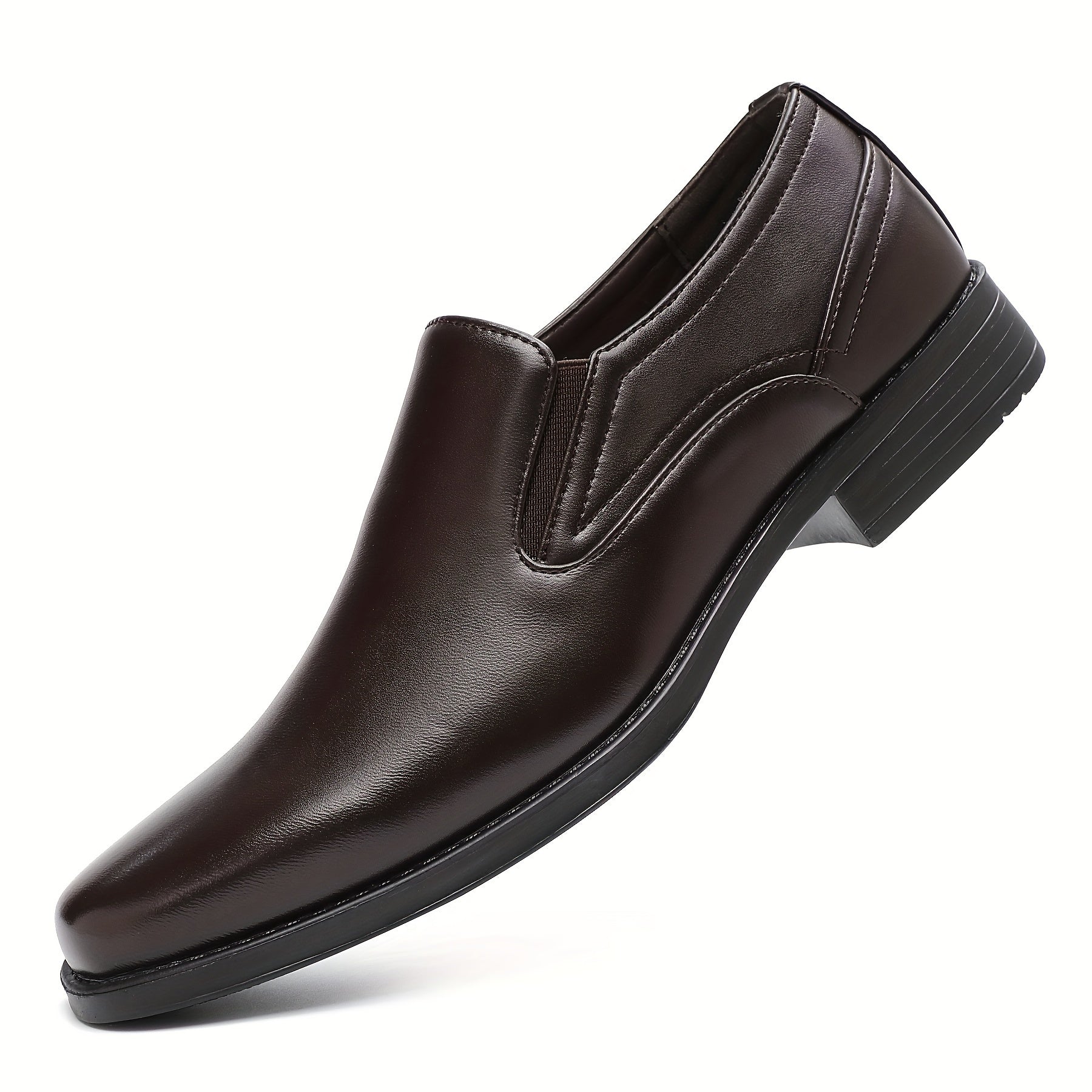 Men's Breathable Slip-On Dress Shoes with Square Toe Faux Leather Black for Business Indoor Outdoor