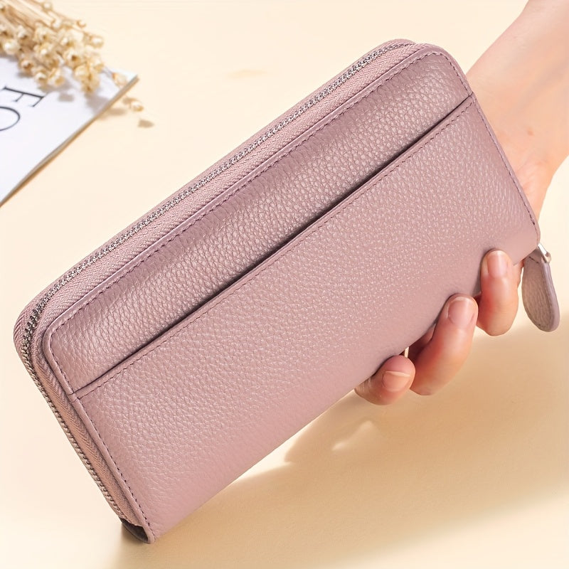 Ayollar uchun haqiqiy charm RFID o'g'irlikka qarshi uzun fermuarlı hamyon, 19 ta karta joyi, 1 ta tangalar cho'ntagi va 5 ta naqd pul joyi bilan.