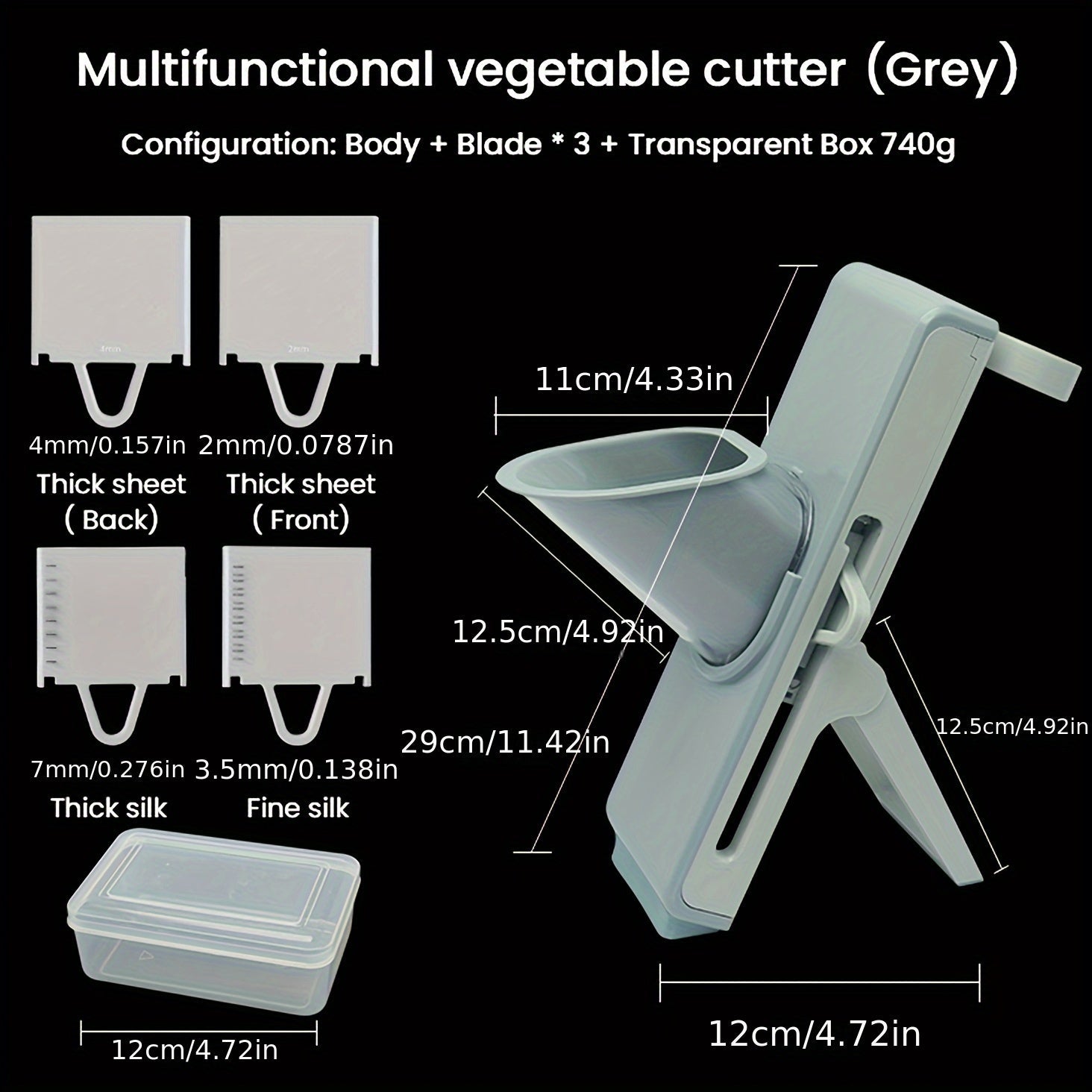 Vertical Mandoline Slicer with 3 Blades, Adjustable Thickness, Storage Container