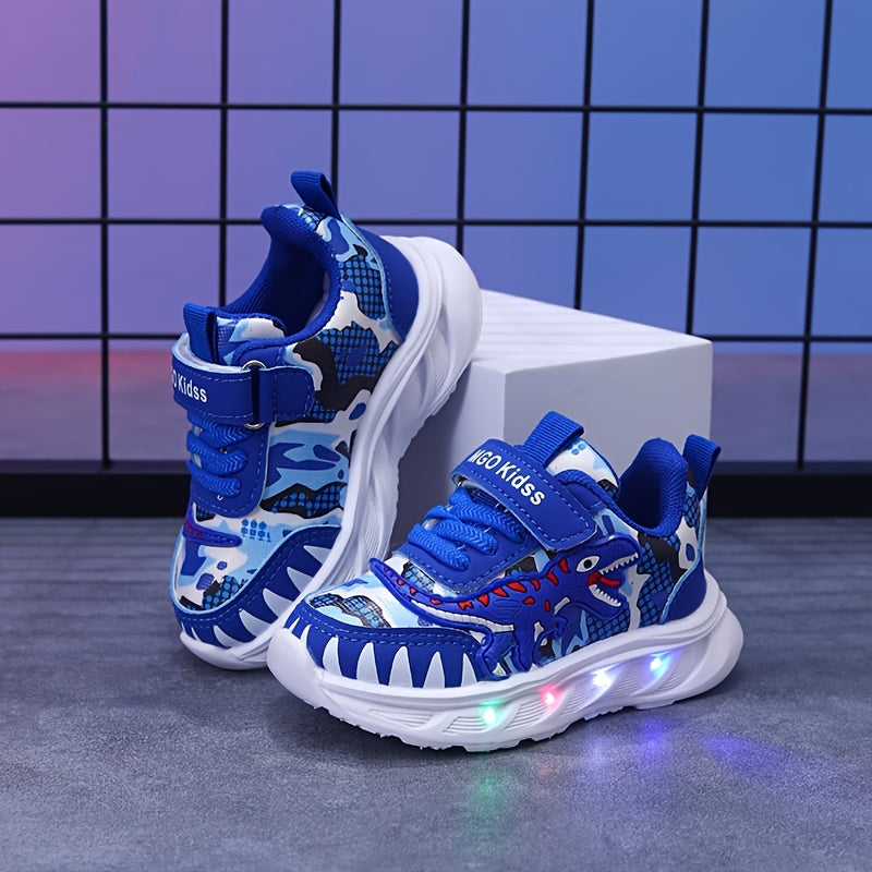 Kids' LED Dinosaur Sneakers Boys Girls Flashing T-Rex Casual Shoes with Hook-and-Loop Fastener
