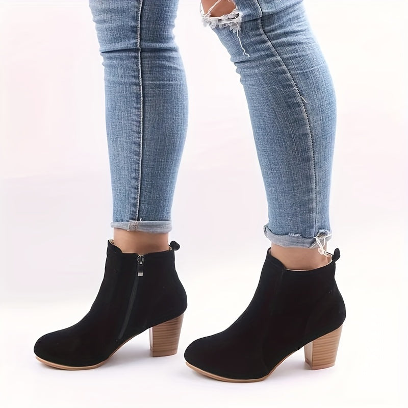 Women's Block Heel Short Boots Casual Side Zipper Ankle Booties