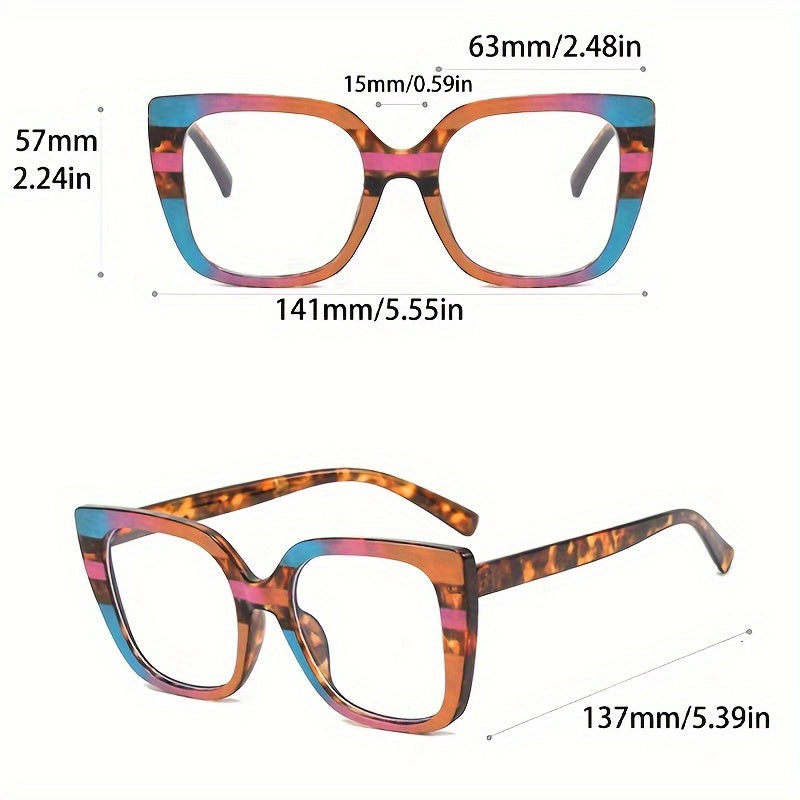 Women’s Cat Eye Computer Glasses with Clear Lenses and Color Block Frame