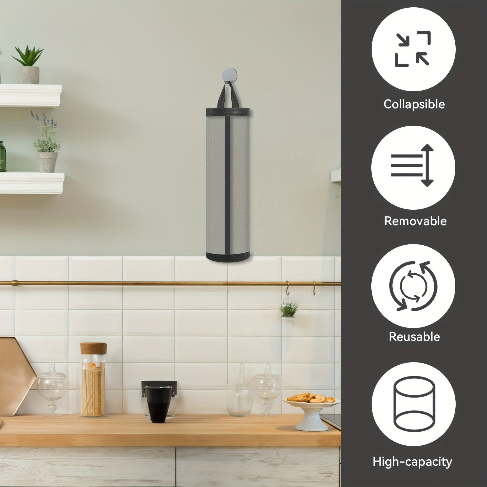 Держатели для пластиковых пакетов - набор из 2, 3, 5 или 7 штук, сетчатый подвесной диспенсер для продуктовых пакетов для дома, кухни и путешествий