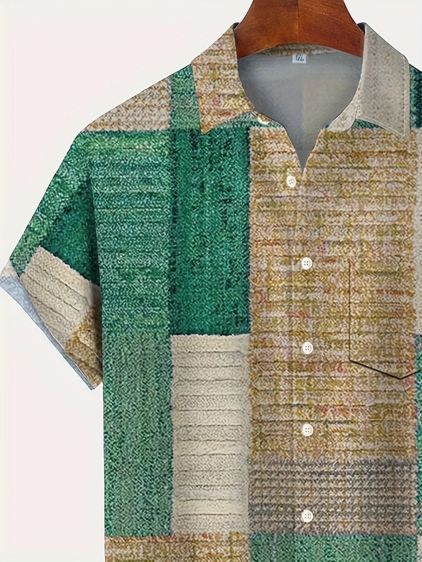 Plus Size Men's Retro Style Short Sleeve Shirt with Geometric Print for Summer