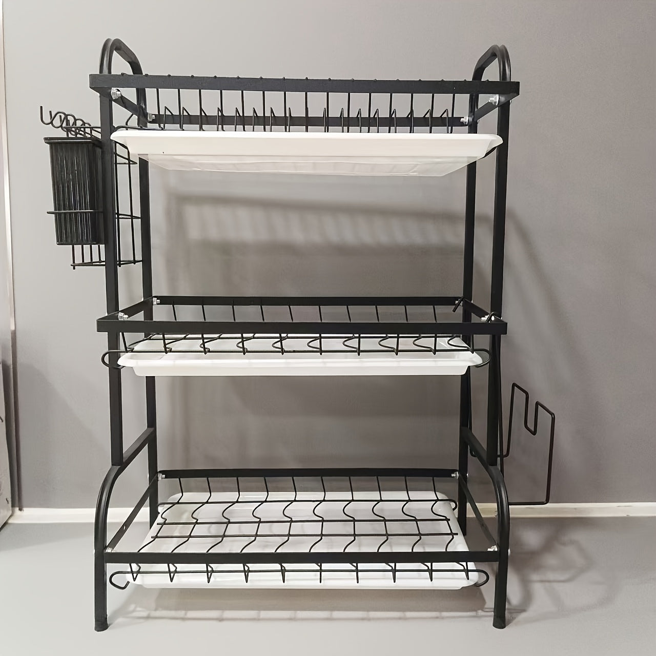 Premium Carbon Steel 3-Tier Dish Rack with Drainboard for Kitchen Organization