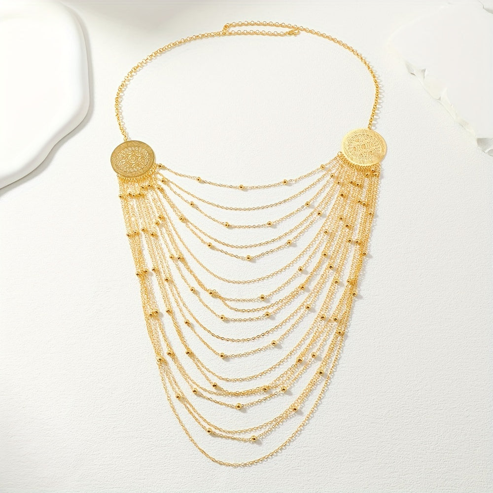 Women's Multi-Layer Tassel Collar Necklace Boho Chic Luxe Clavicle Chain Jewelry