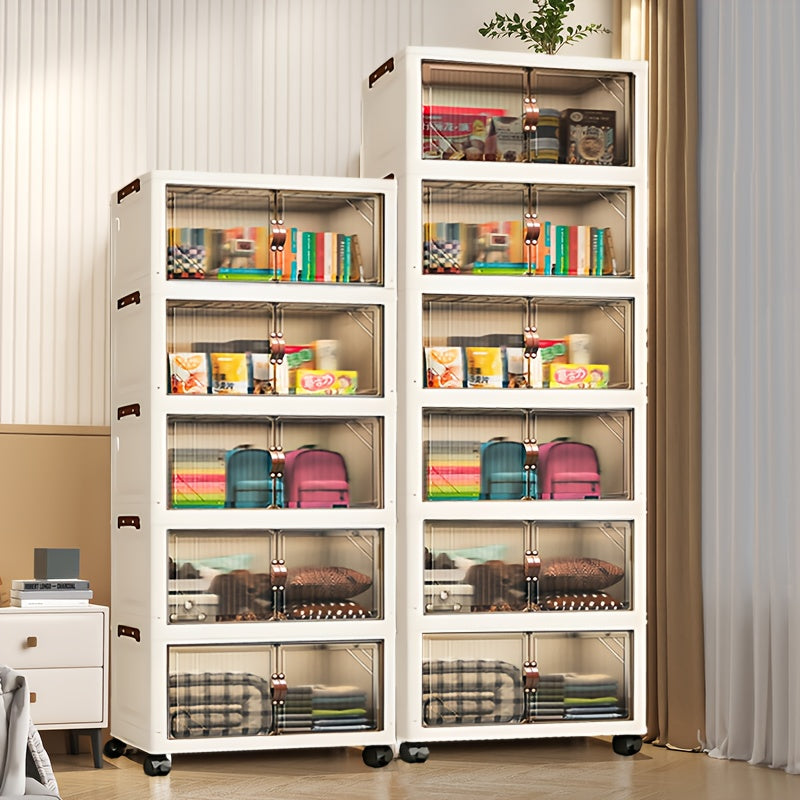 Cajas de almacenamiento de plástico impermeables con tapas y puertas, incluye estante para zapatos plegable