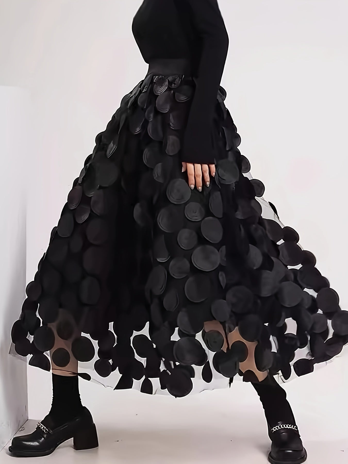 Women's High-Waist A-Line Skirt With 3D Dot Tulle Plus Size Elegant