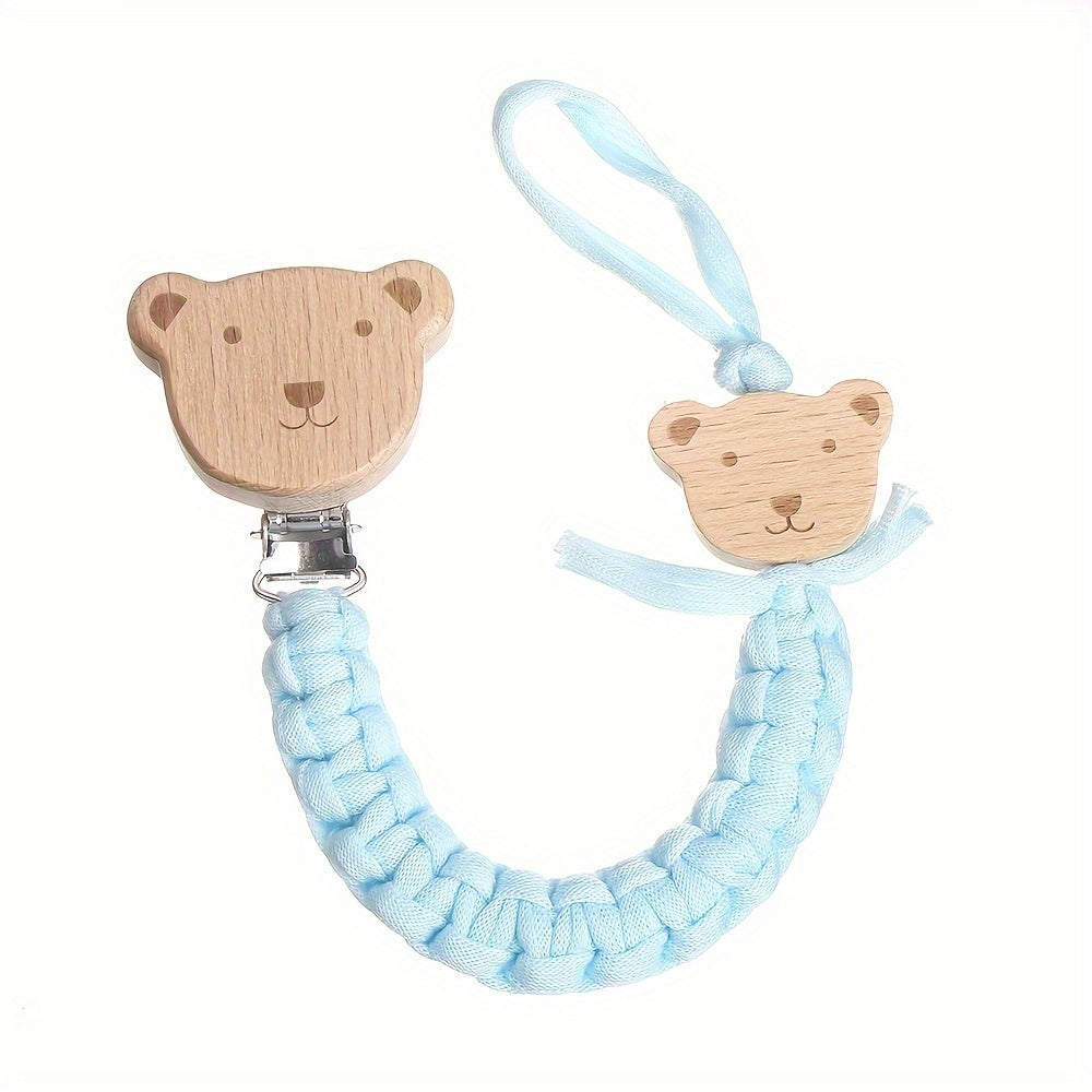 Child Safety Strap Nylon Braided Anti-Loss Strap with Wooden Cartoon Clip for Kids