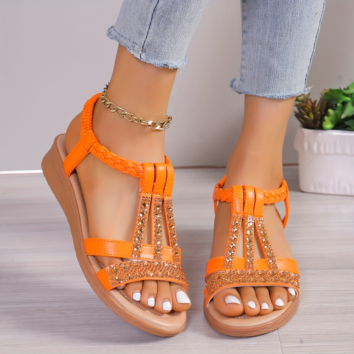 Women's Slip-On Low Heel Sandals Open Toe Anti-Slip Summer Casual Shoes