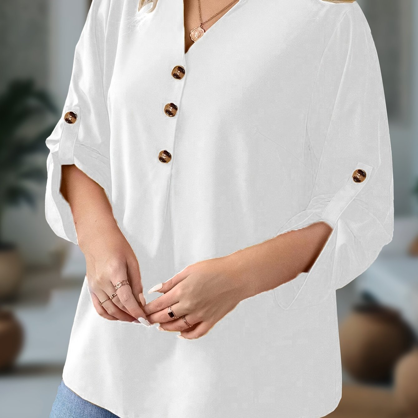 Plus o'lcham ayollar uchun V-yuqa kofta uzun qollik nafis to'liq rangli kundalik rasmiy