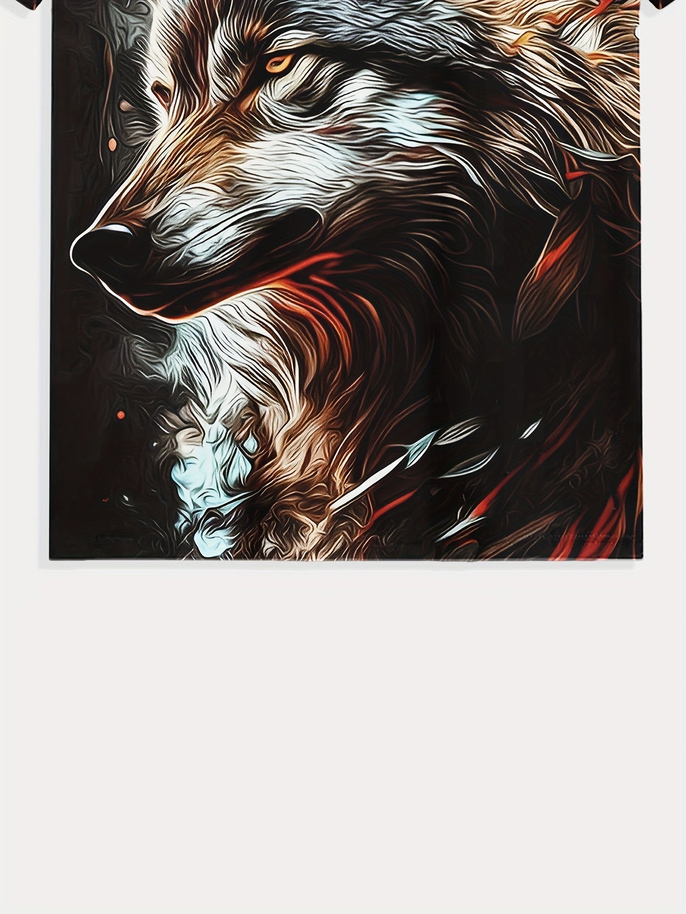 Erkaklar uchun yengli bo'yin T-ko'ylagi, yashirin Wolf print bilan